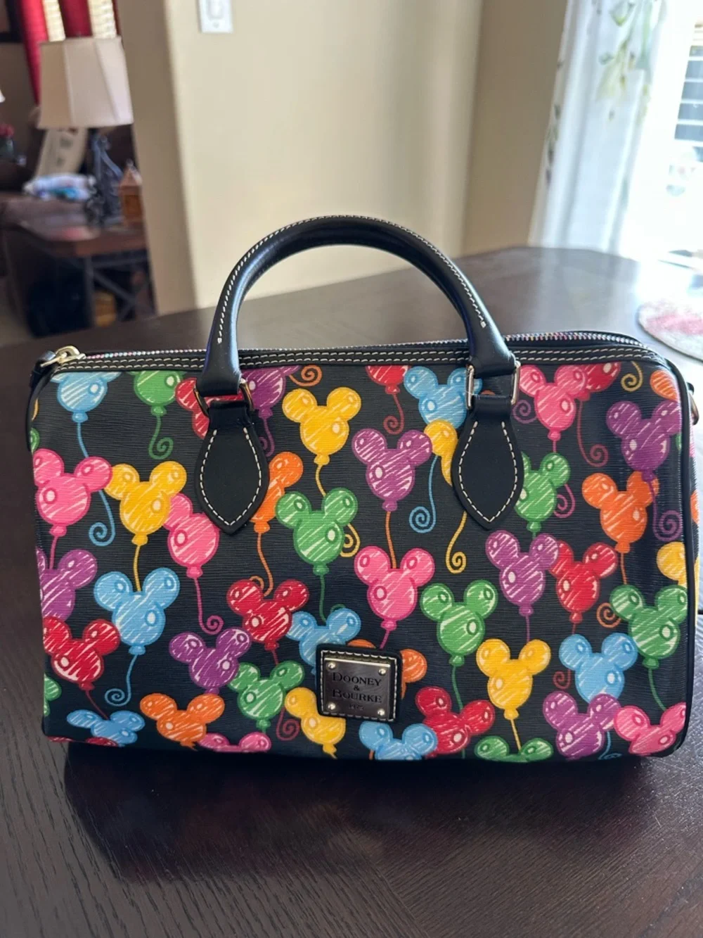 Dooney & Bourke Disney Black Multicolor Balloon Print Satchel - Picture 1 of 5